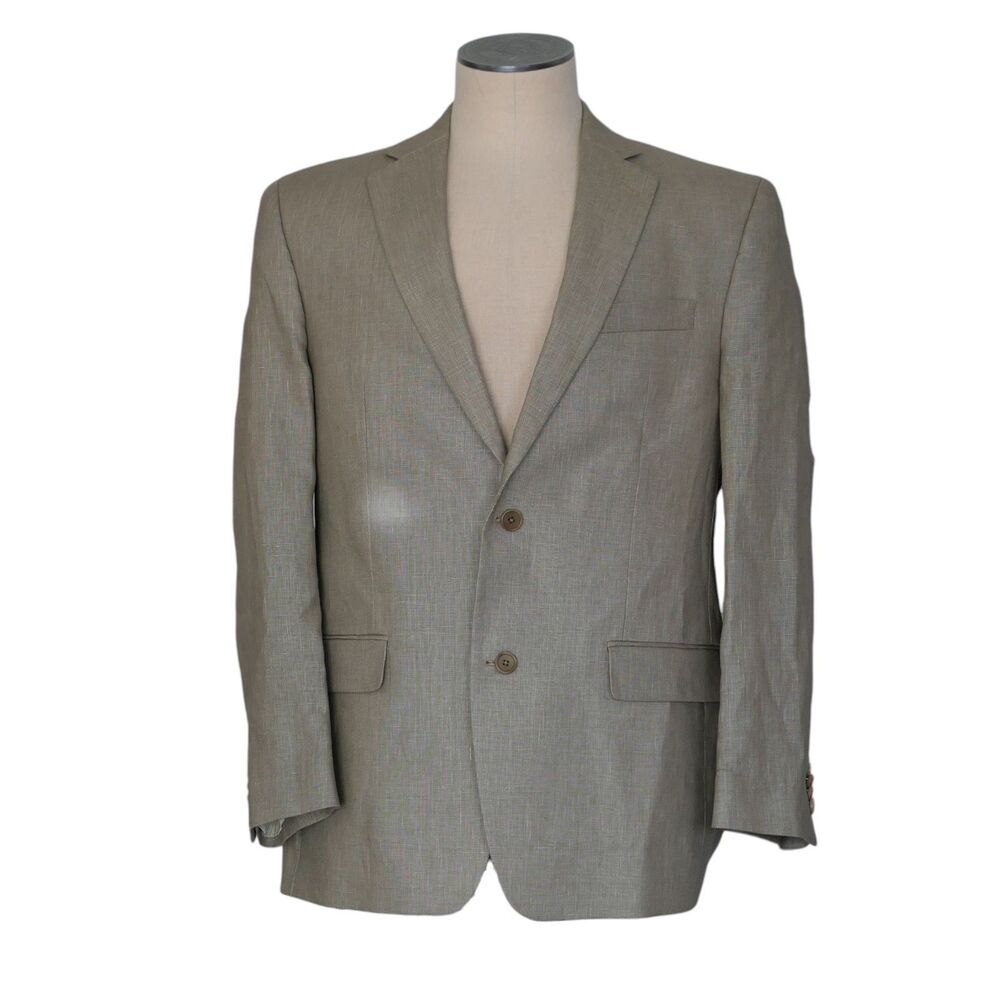 MICHAEL KORS Mens 40R Tan/Beige Linen Blazer Sport Coat Suit Jacket Preppy FLAW
